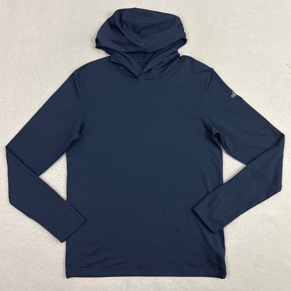 Alo Yoga Conquer Reform Hoodie Mens Small Blue Long Sleeve Performance Shirt